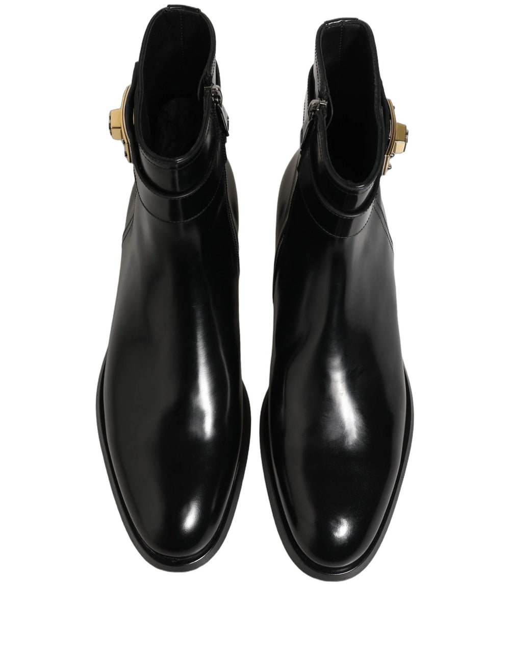 Dolce & Gabbana Black Leather Logo Buckle Mid Calf Boots Shoes - EU43/US10
