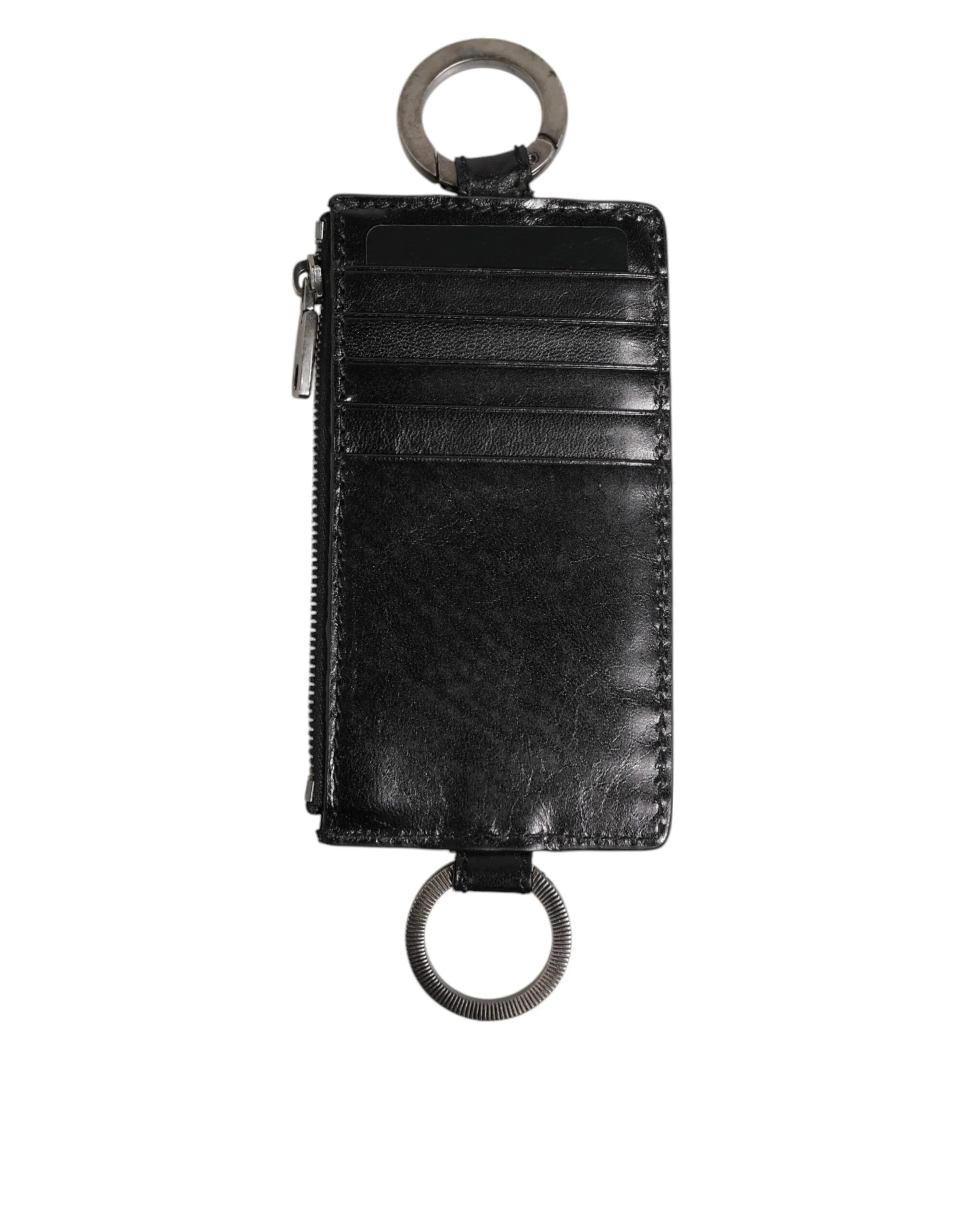 Dolce & Gabbana Black Leather Logo Embossed Lanyard Card Holde Wallet - Card Cases