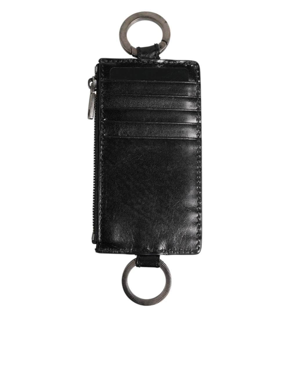 Dolce & Gabbana Black Leather Logo Embossed Lanyard Card Holde Wallet - Card Cases