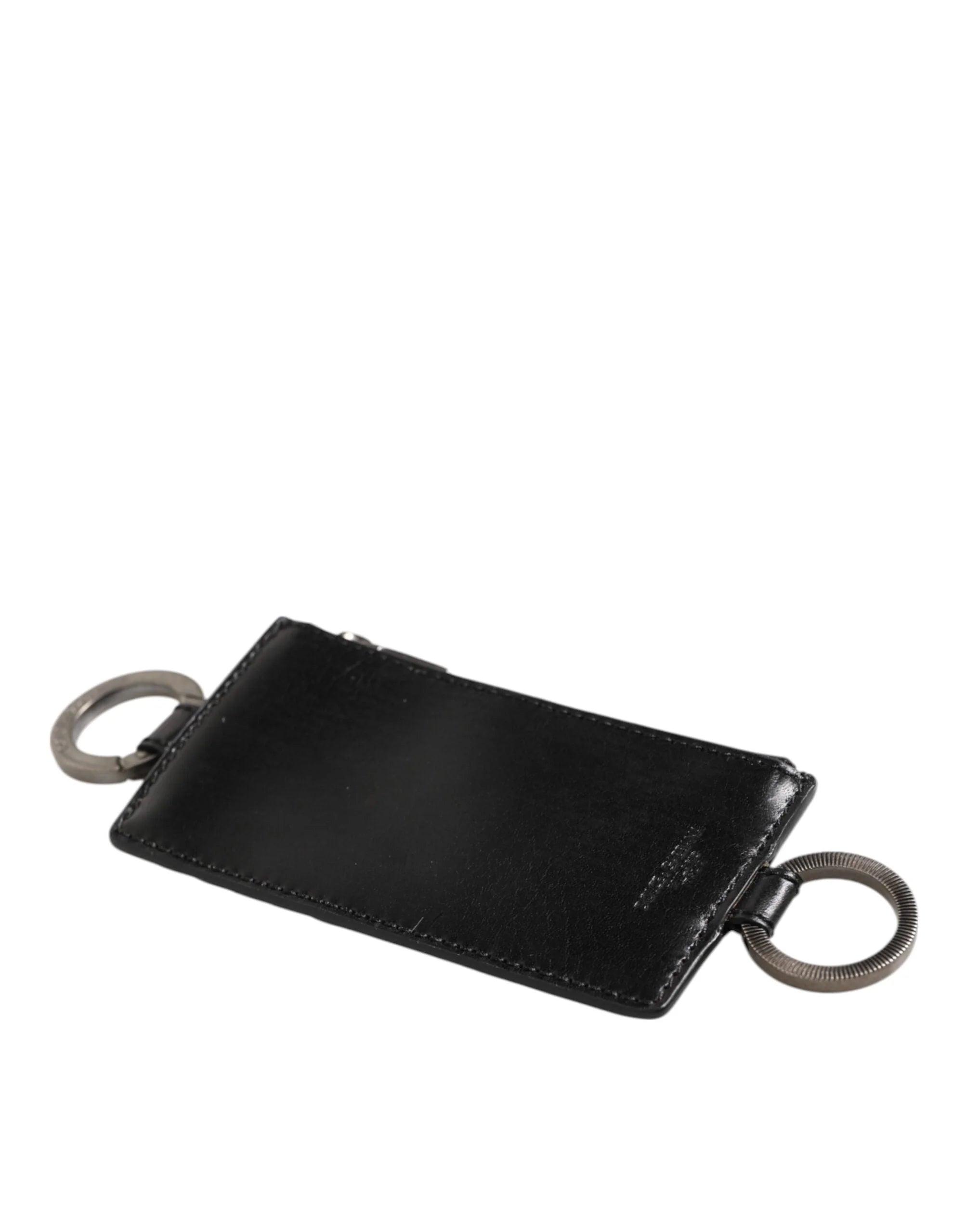Dolce & Gabbana Black Leather Logo Embossed Lanyard Card Holde Wallet - Card Cases