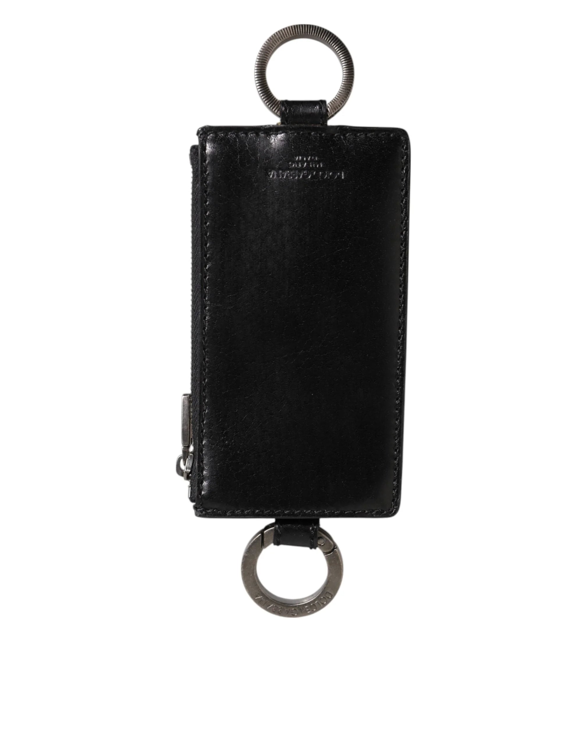 Dolce & Gabbana Black Leather Logo Embossed Lanyard Card Holde Wallet - Card Cases
