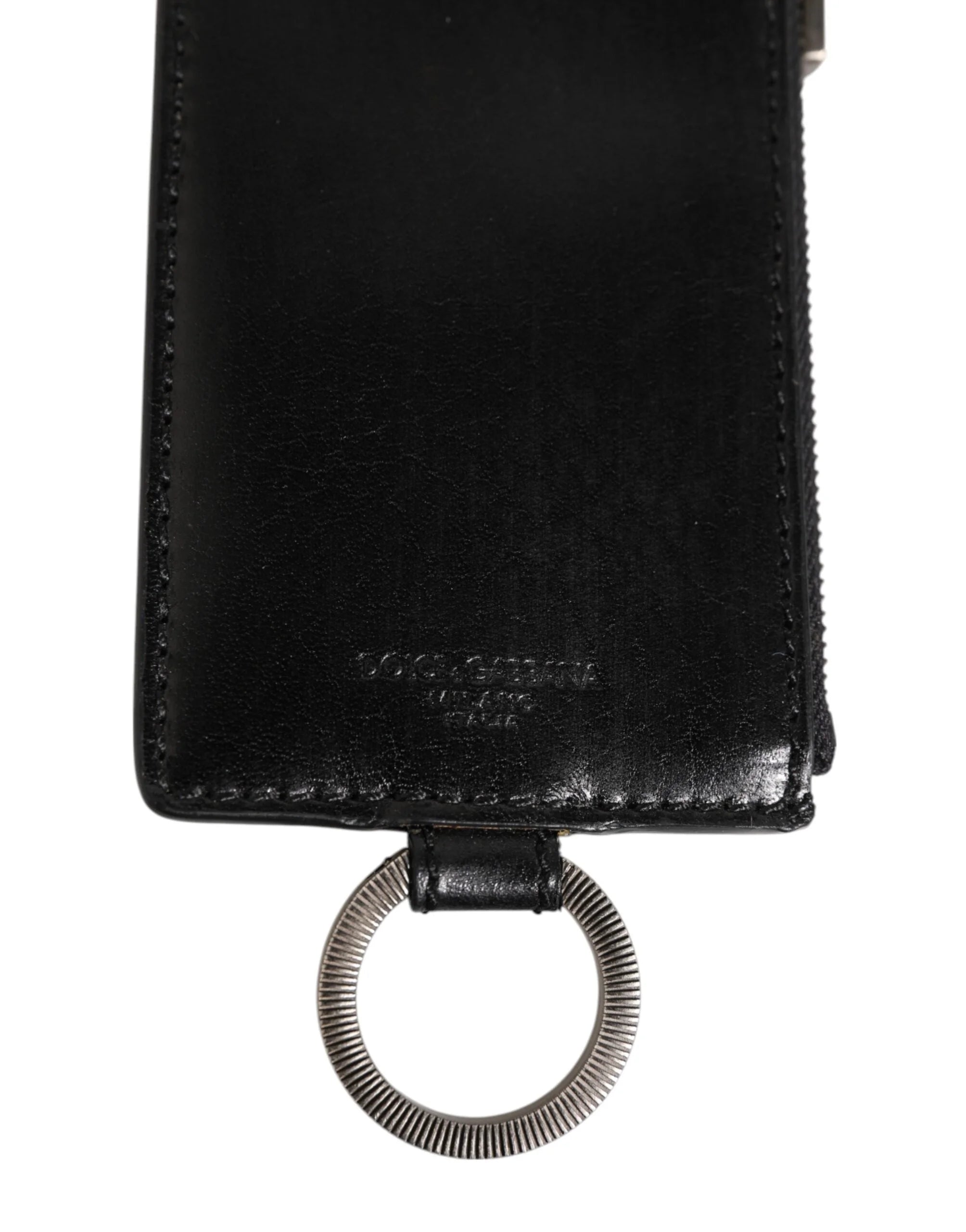 Dolce & Gabbana Black Leather Logo Embossed Lanyard Card Holde Wallet - Card Cases
