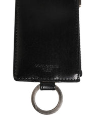 Dolce & Gabbana Black Leather Logo Embossed Lanyard Card Holde Wallet - Card Cases
