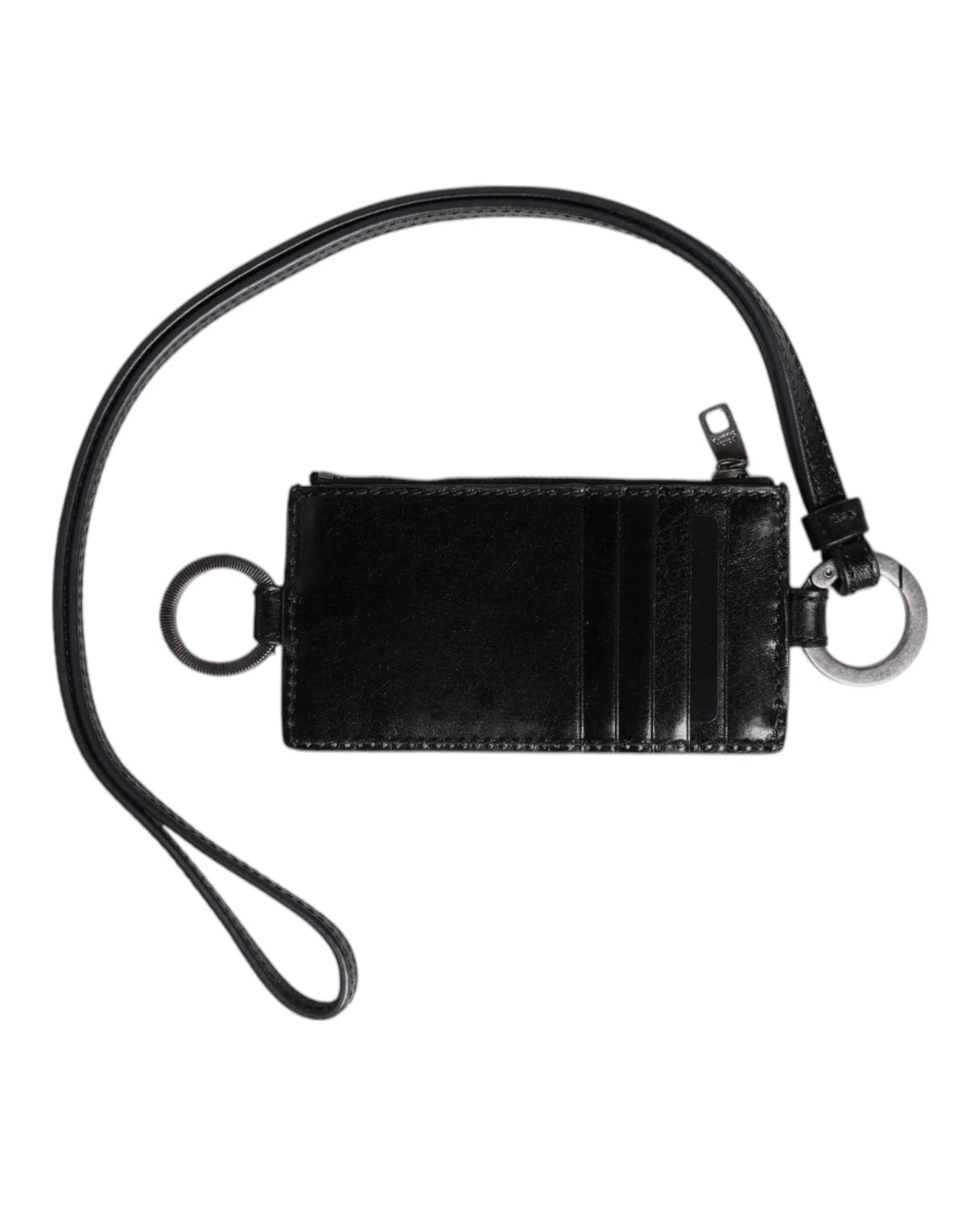 Dolce & Gabbana Black Leather Logo Embossed Lanyard Card Holder Wallet - Neck Pouches