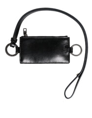 Dolce & Gabbana Black Leather Logo Embossed Lanyard Card Holder Wallet - Neck Pouches