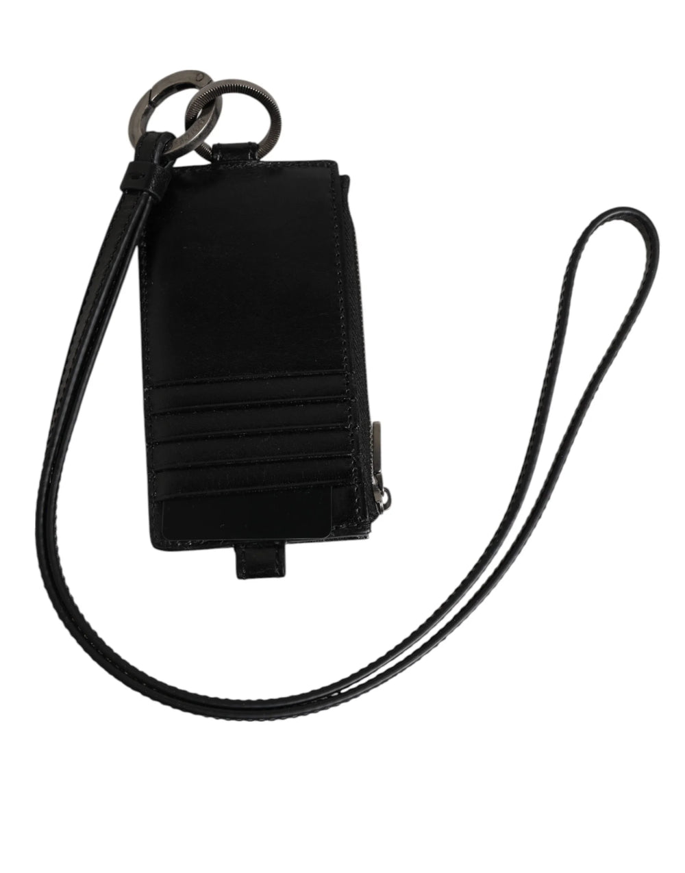 Dolce & Gabbana Black Leather Logo Embossed Lanyard Card Holder Wallet - Card Cases