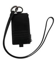 Dolce & Gabbana Black Leather Logo Embossed Lanyard Card Holder Wallet - Card Cases