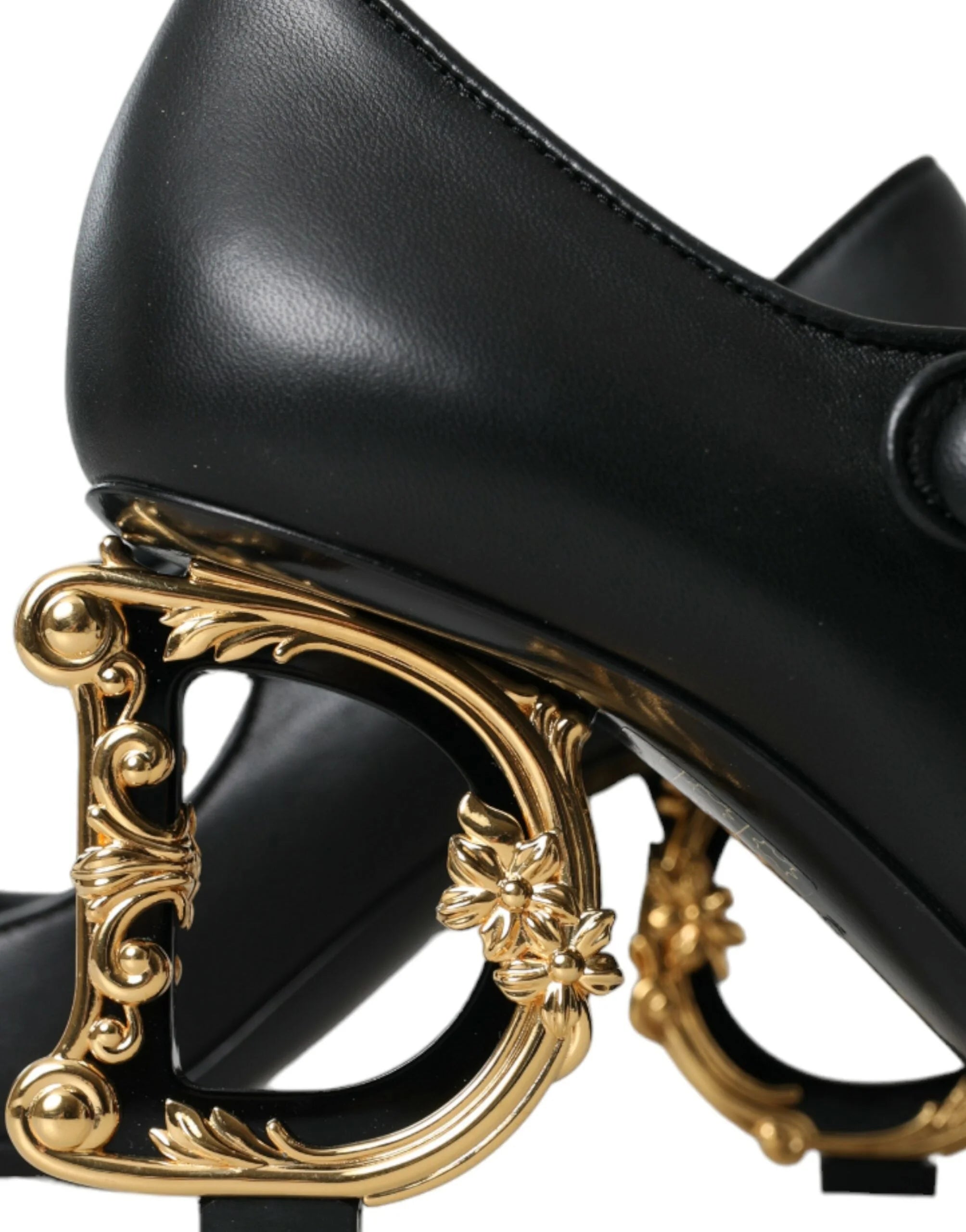 Dolce & Gabbana Black Leather Logo Heels Mary Janes Pumps Shoes - EU37.5/US7 - Heels