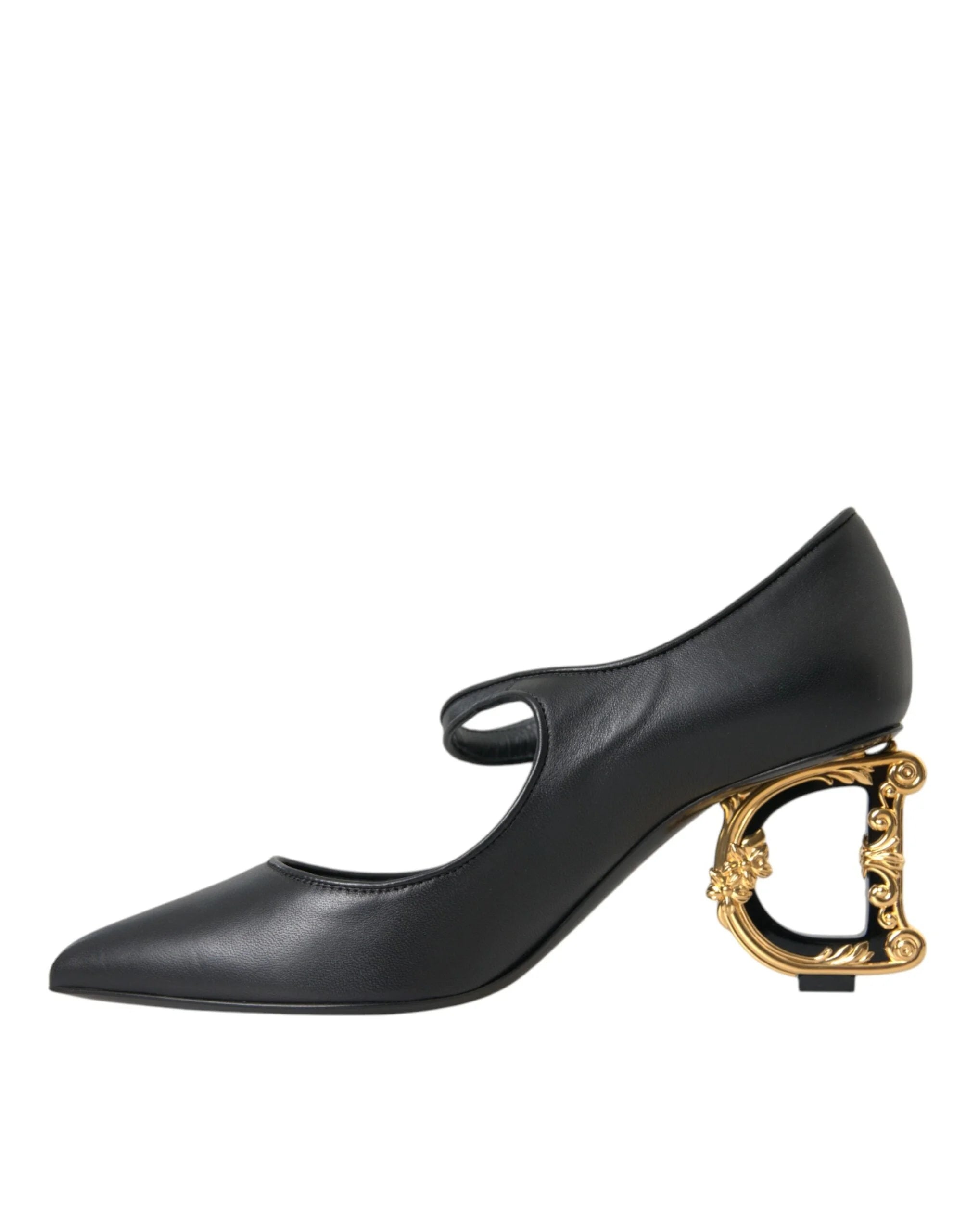 Dolce & Gabbana Black Leather Logo Heels Mary Janes Pumps Shoes - EU37.5/US7 - Heels