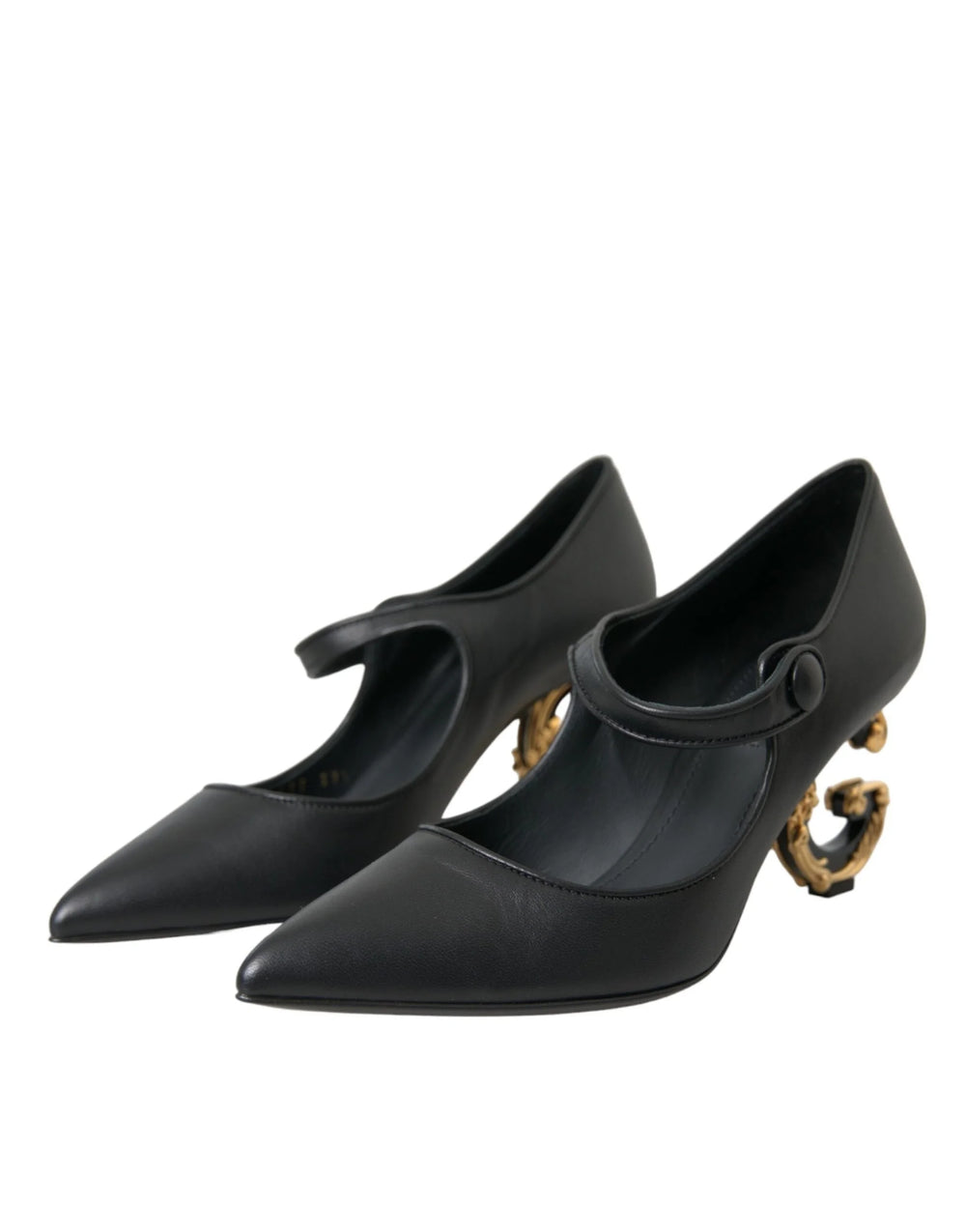Dolce & Gabbana Black Leather Logo Heels Mary Janes Pumps Shoes - EU37.5/US7 - Heels