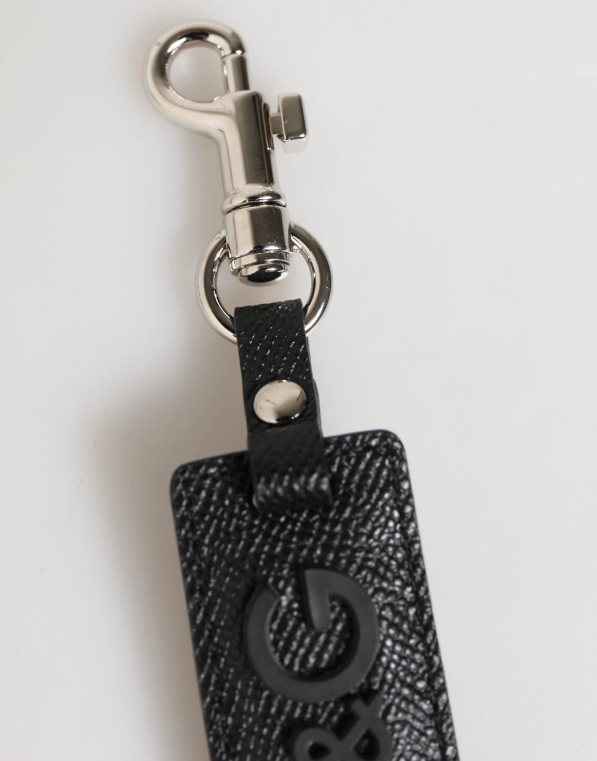 Dolce & Gabbana Black Leather Logo Metal Ring Keychain Holder Keyring - Keychains