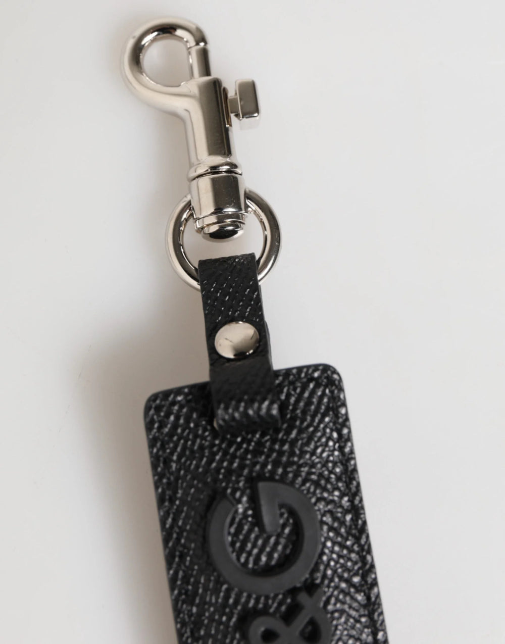 Dolce & Gabbana Black Leather Logo Metal Ring Keychain Holder Keyring - Keychains