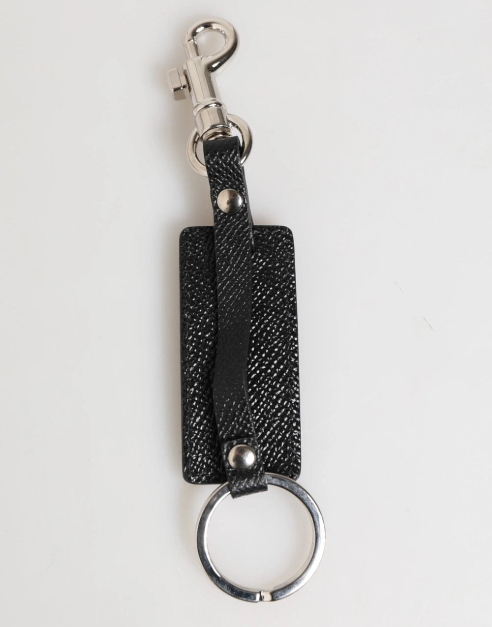 Dolce & Gabbana Black Leather Logo Metal Ring Keychain Holder Keyring - Keychains
