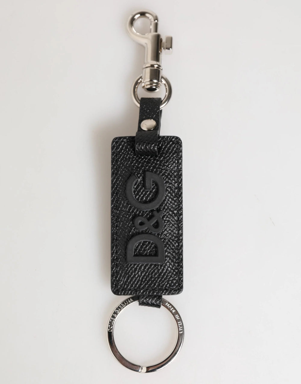 Dolce & Gabbana Black Leather Logo Metal Ring Keychain Holder Keyring - Keychains