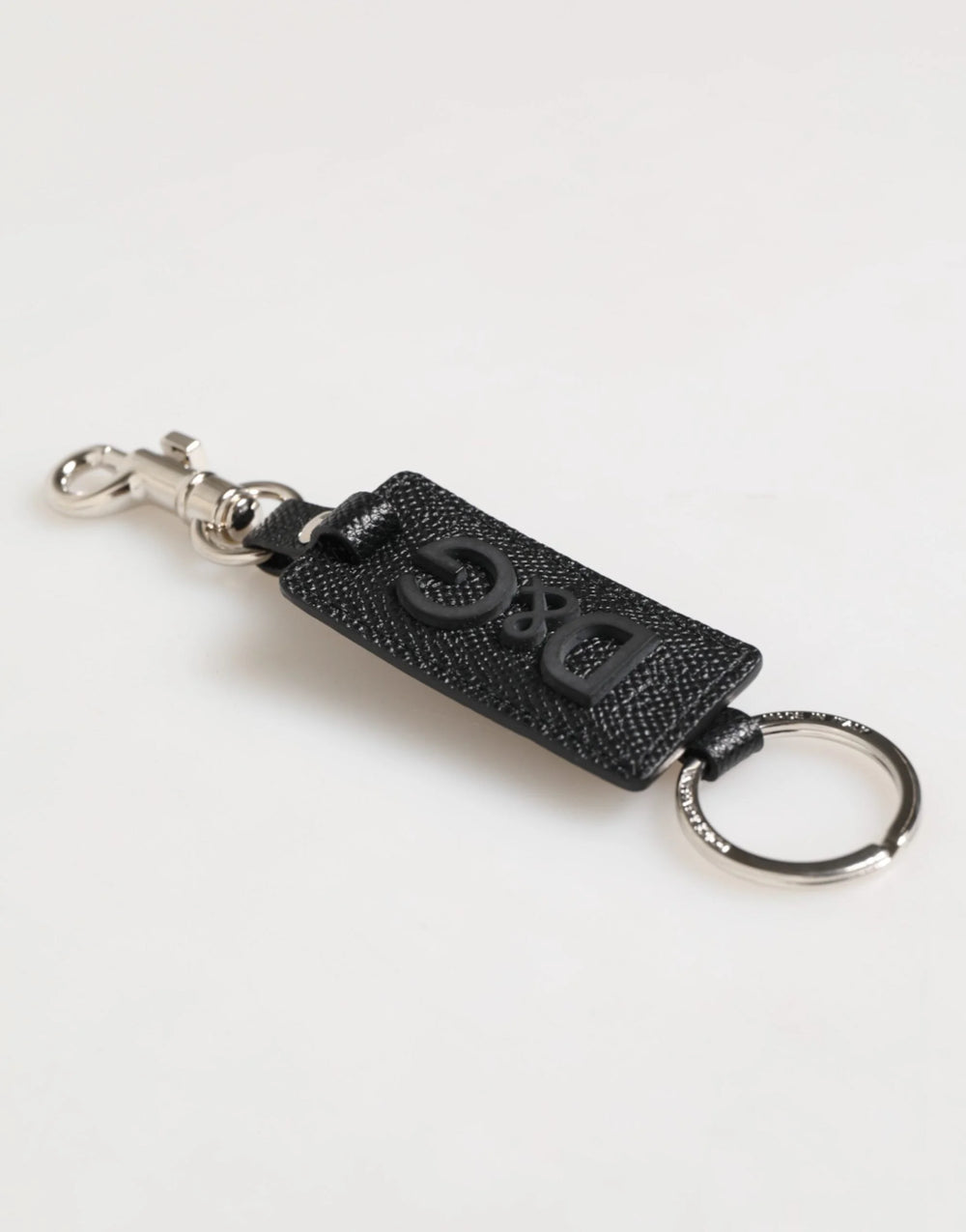 Dolce & Gabbana Black Leather Logo Metal Ring Keychain Holder Keyring - Keychains