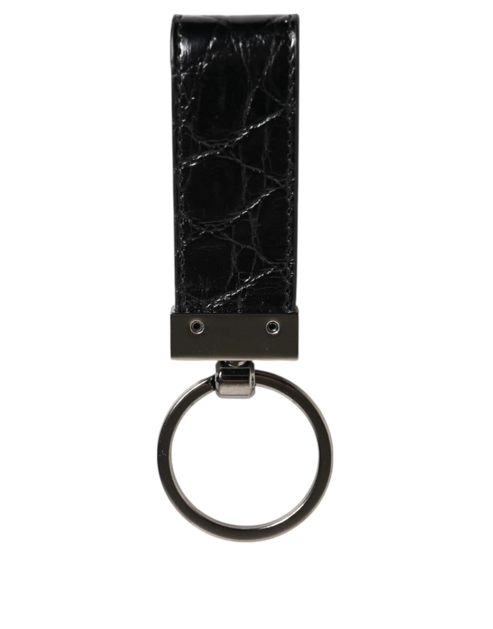 Dolce & Gabbana Black Leather Logo Metal Ring Keychain Holder Men Keyring - Keychains