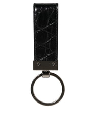 Dolce & Gabbana Black Leather Logo Metal Ring Keychain Holder Men Keyring - Keychains