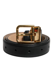 Dolce & Gabbana Black Leather Logo Metal Waist Buckle Belt - 80 cm / 32 Inches