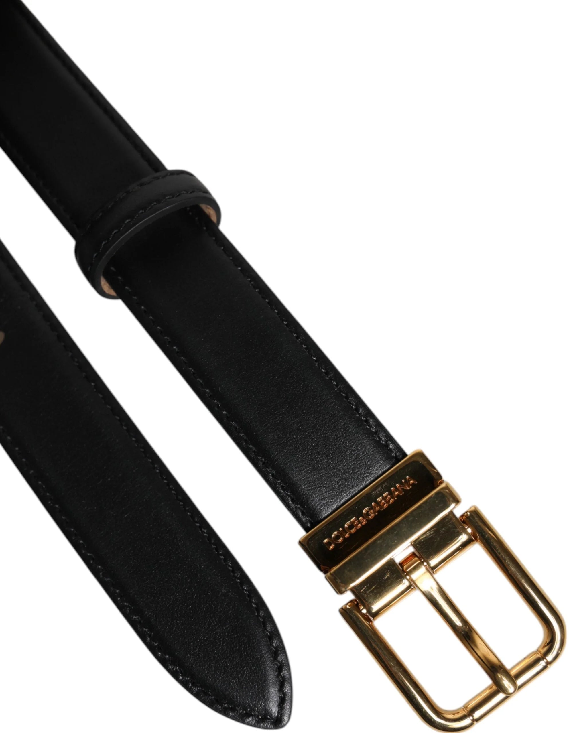 Dolce & Gabbana Black Leather Logo Metal Waist Buckle Belt - 80 cm / 32 Inches