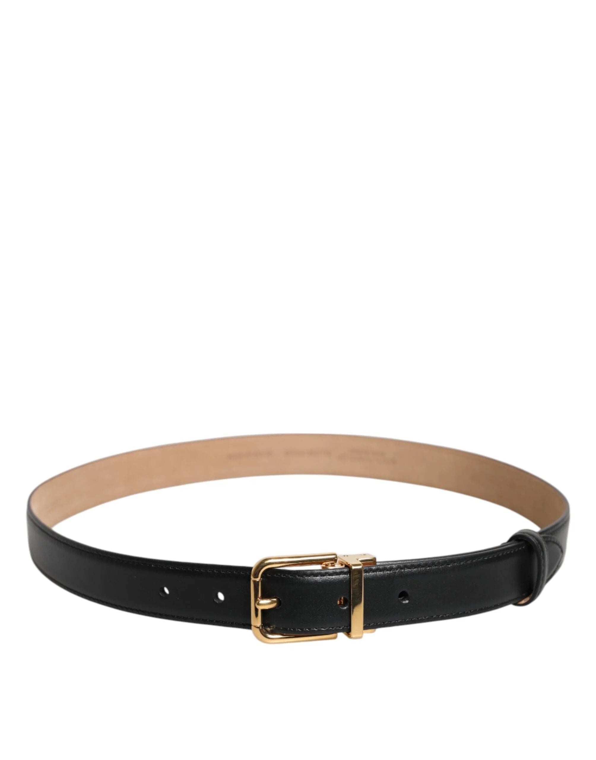 Dolce & Gabbana Black Leather Logo Metal Waist Buckle Belt - 80 cm / 32 Inches