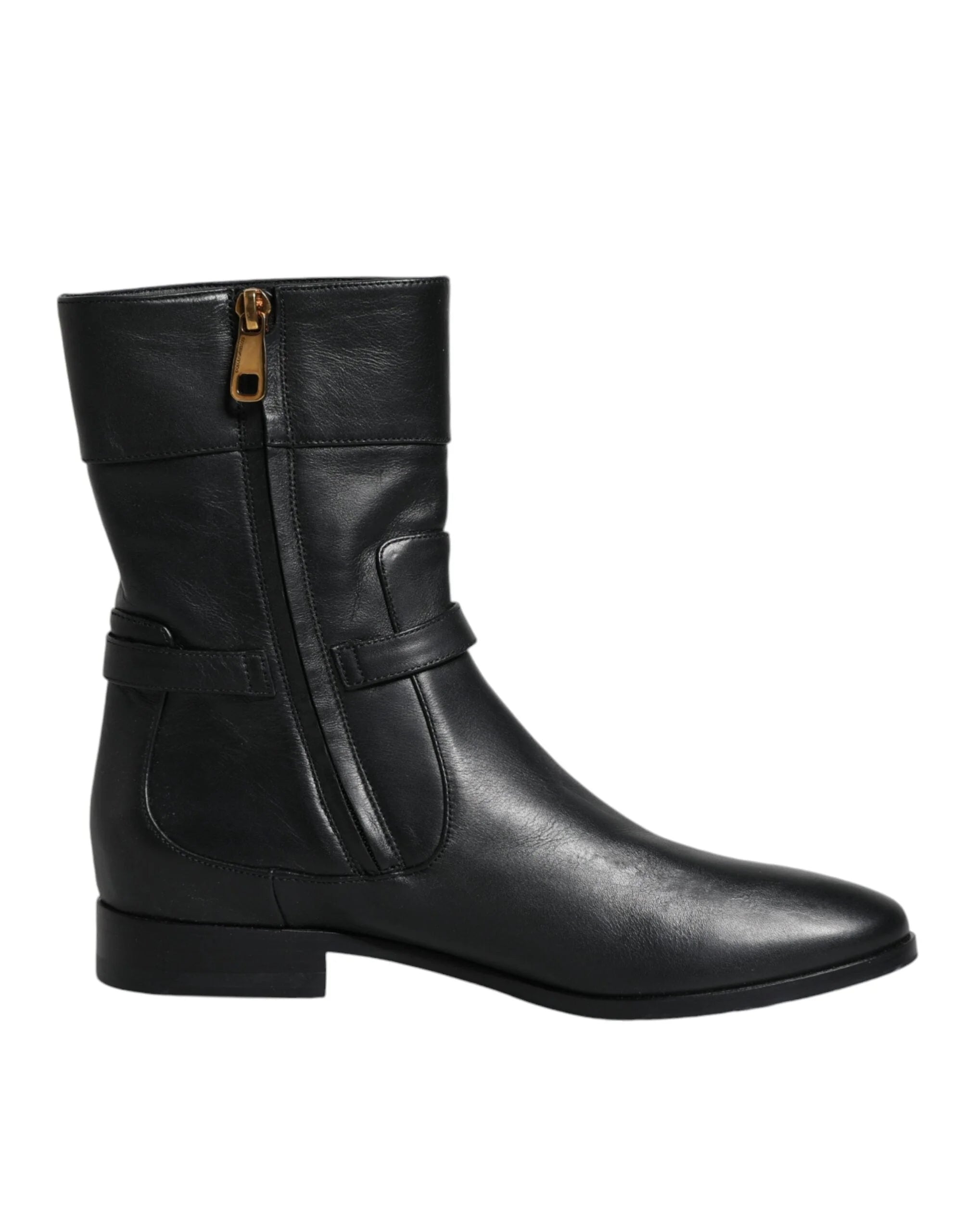 Dolce & Gabbana Black Leather Logo Mid Calf Boots Shoes - EU37.5/US7