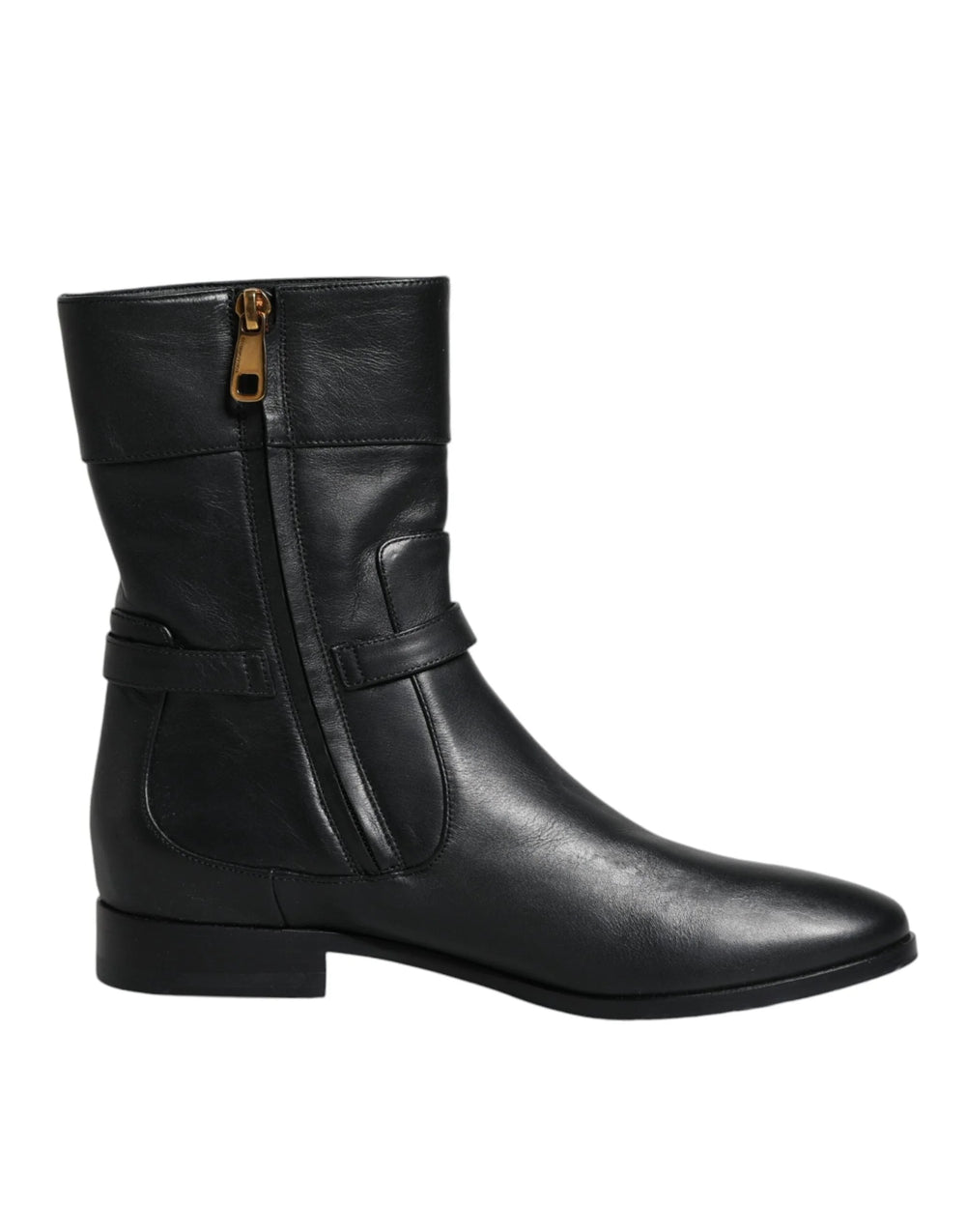 Dolce & Gabbana Black Leather Logo Mid Calf Boots Shoes - EU37.5/US7