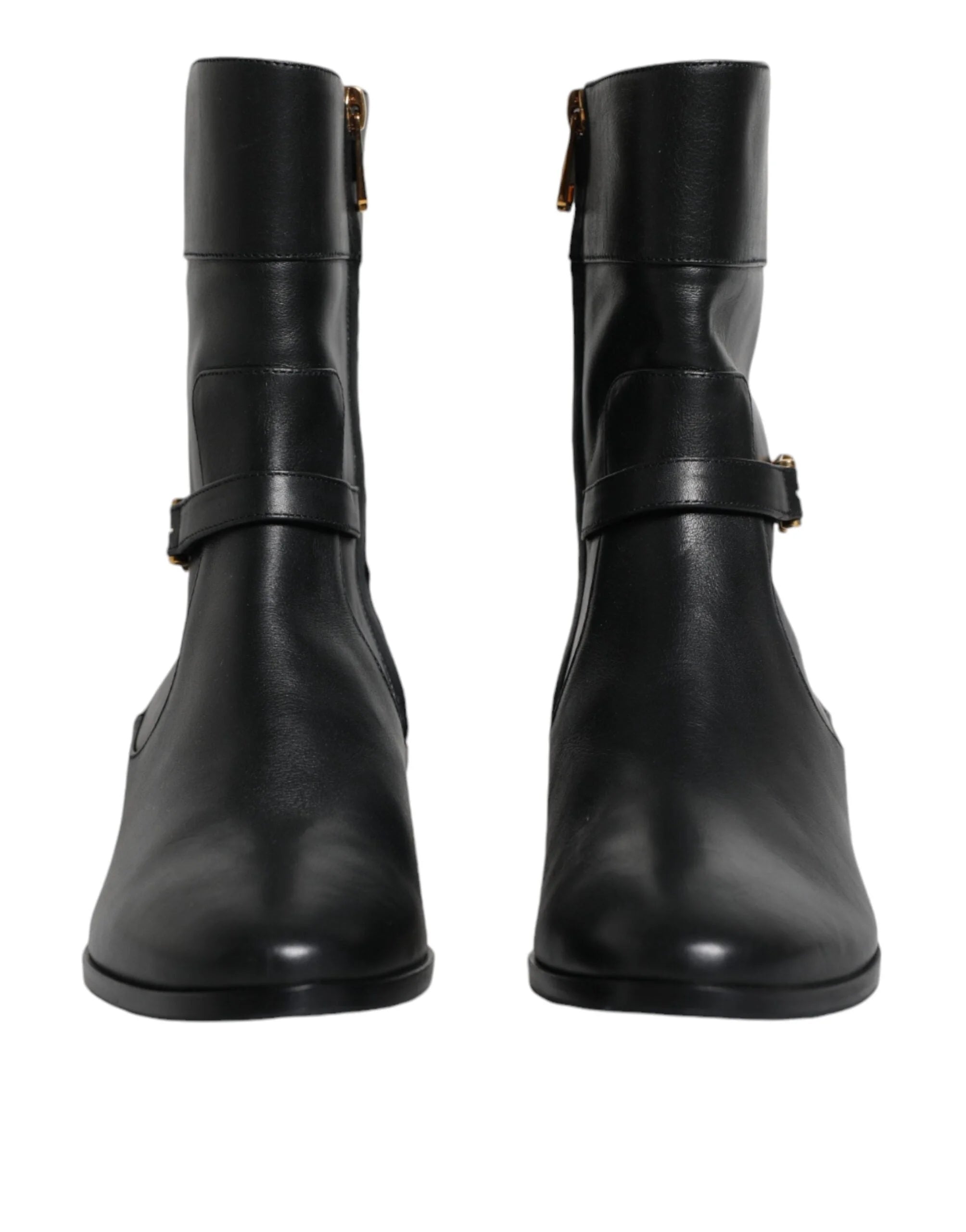 Dolce & Gabbana Black Leather Logo Mid Calf Boots Shoes - EU37.5/US7