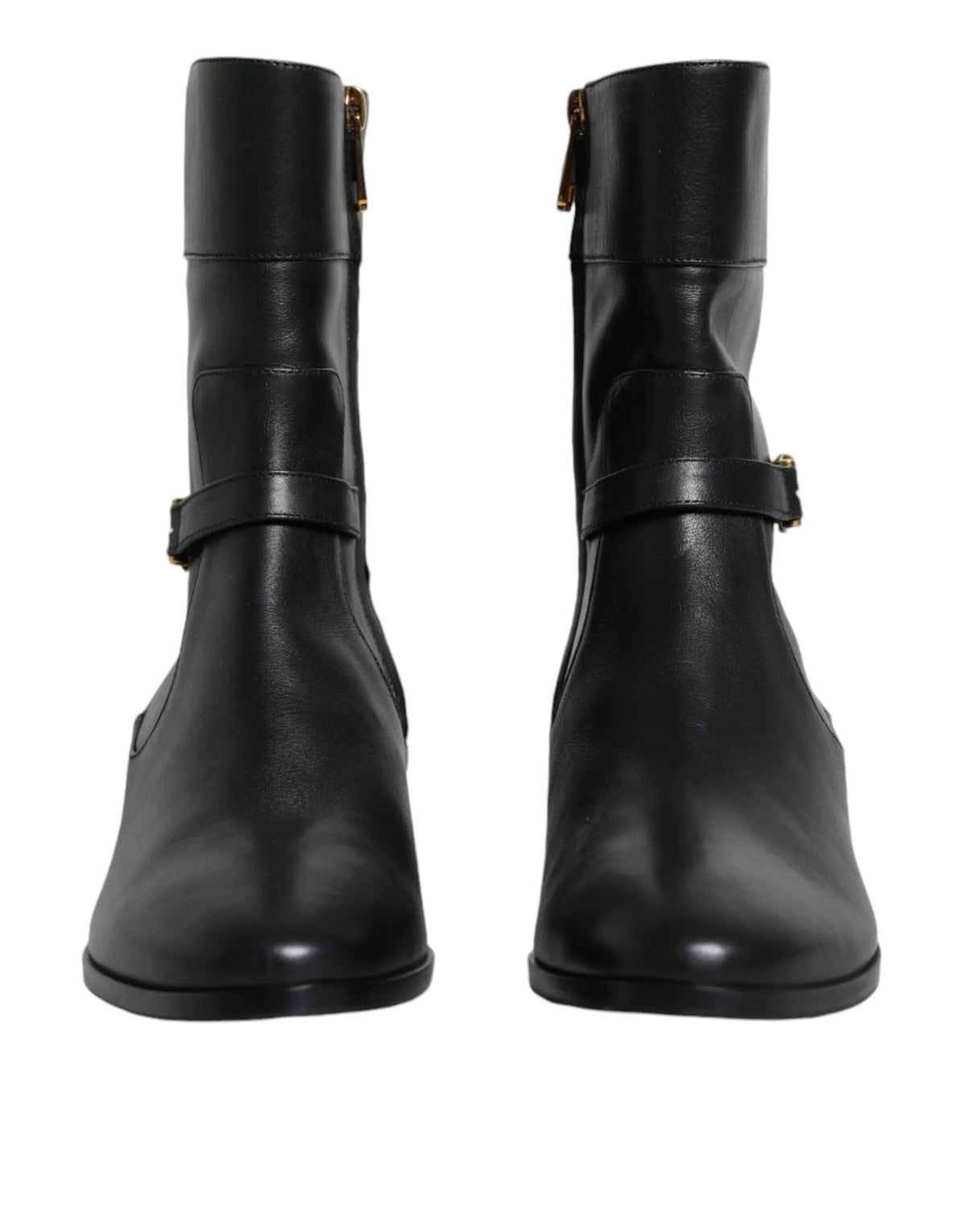 Dolce & Gabbana Black Leather Logo Mid Calf Boots Shoes - EU37.5/US7