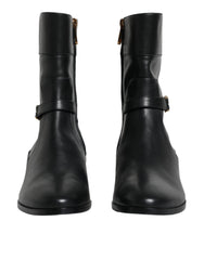 Dolce & Gabbana Black Leather Logo Mid Calf Boots Shoes - EU37.5/US7