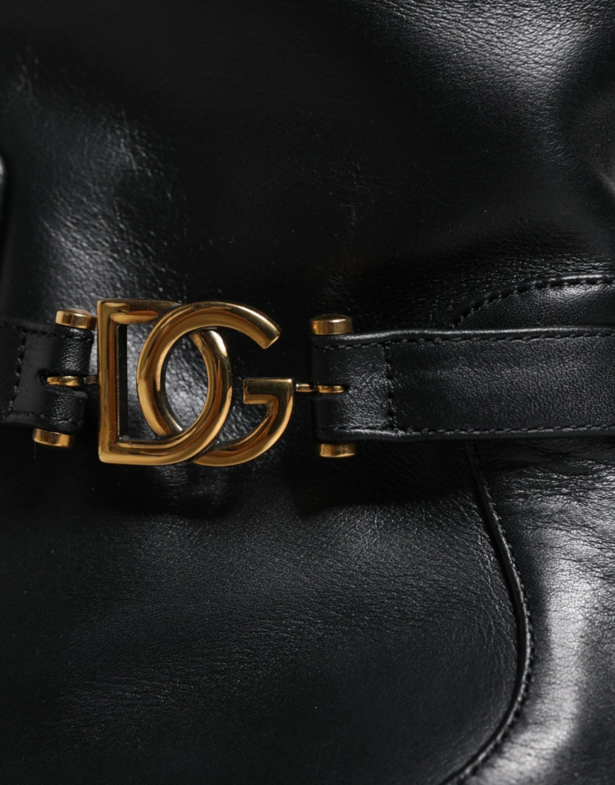 Dolce & Gabbana Black Leather Logo Mid Calf Boots Shoes - EU37.5/US7