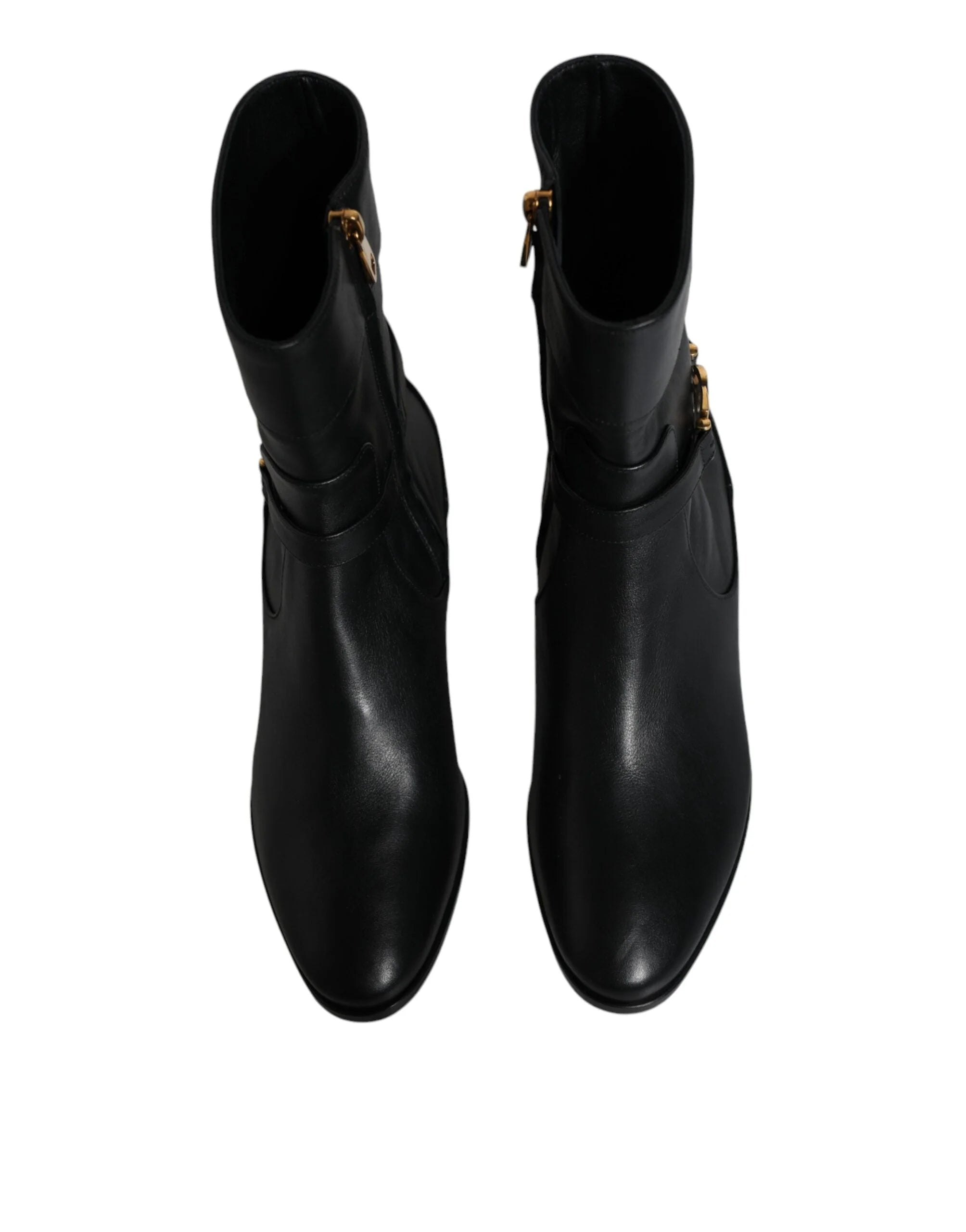 Dolce & Gabbana Black Leather Logo Mid Calf Boots Shoes - EU37.5/US7