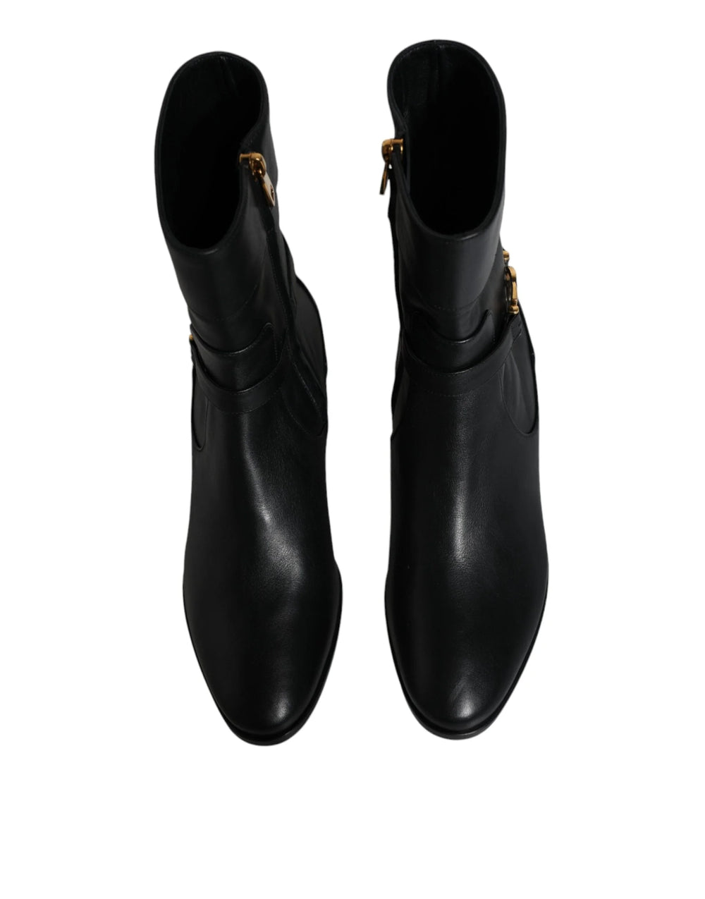 Dolce & Gabbana Black Leather Logo Mid Calf Boots Shoes - EU37.5/US7