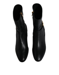 Dolce & Gabbana Black Leather Logo Mid Calf Boots Shoes - EU37.5/US7
