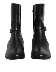 Dolce & Gabbana Black Leather Logo Mid Calf Boots Shoes - EU37.5/US7 - Boots