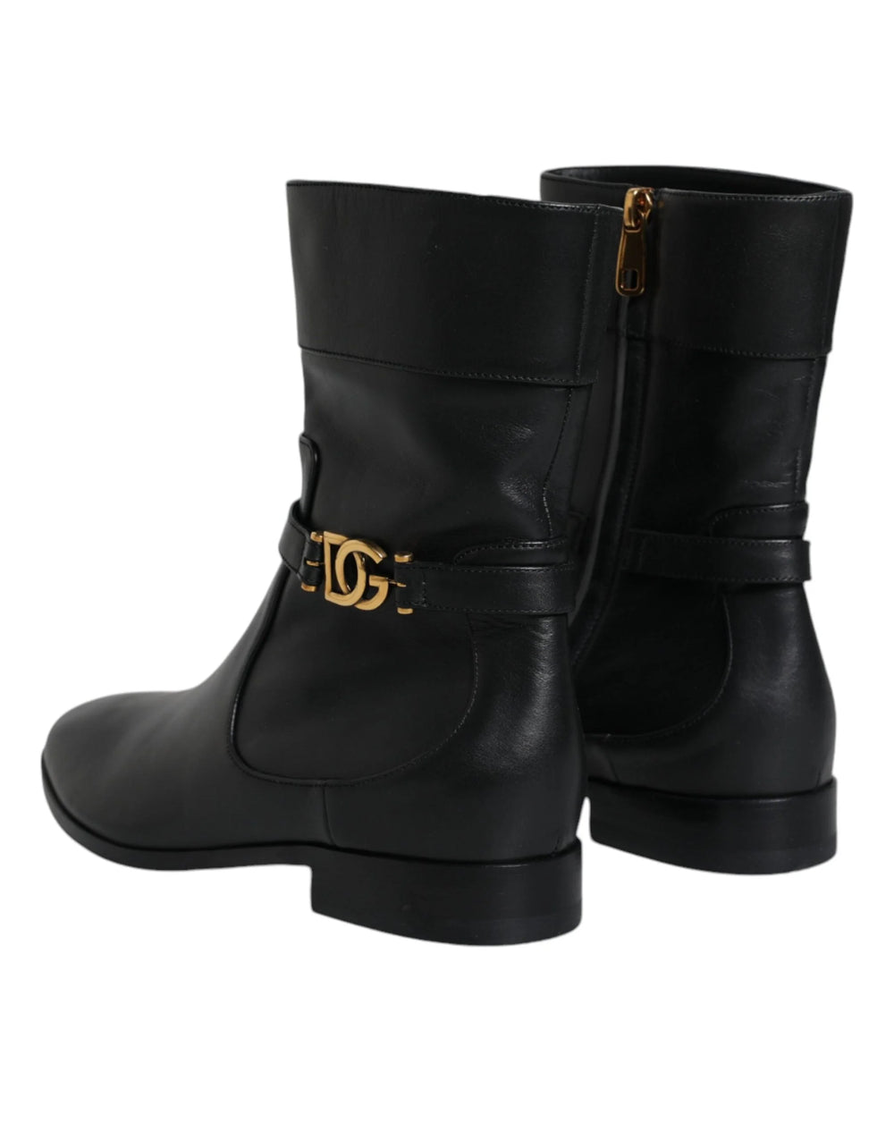 Dolce & Gabbana Black Leather Logo Mid Calf Boots Shoes - EU37.5/US7