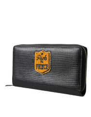 Dolce & Gabbana Black Leather Logo Patch Zip Around Continental Wallet - Wallets