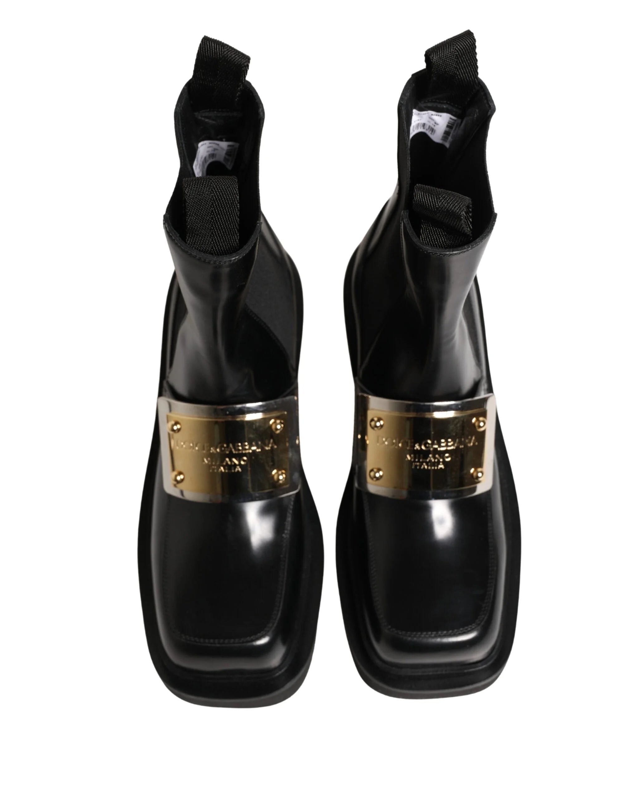 Dolce & Gabbana Black Leather Logo Plaque Ankle Boots Shoes - EU44/US11