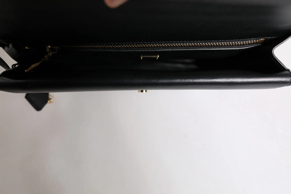 Dolce & Gabbana Black Leather Logo Plaque Document Briefcase Bag - Briefcases