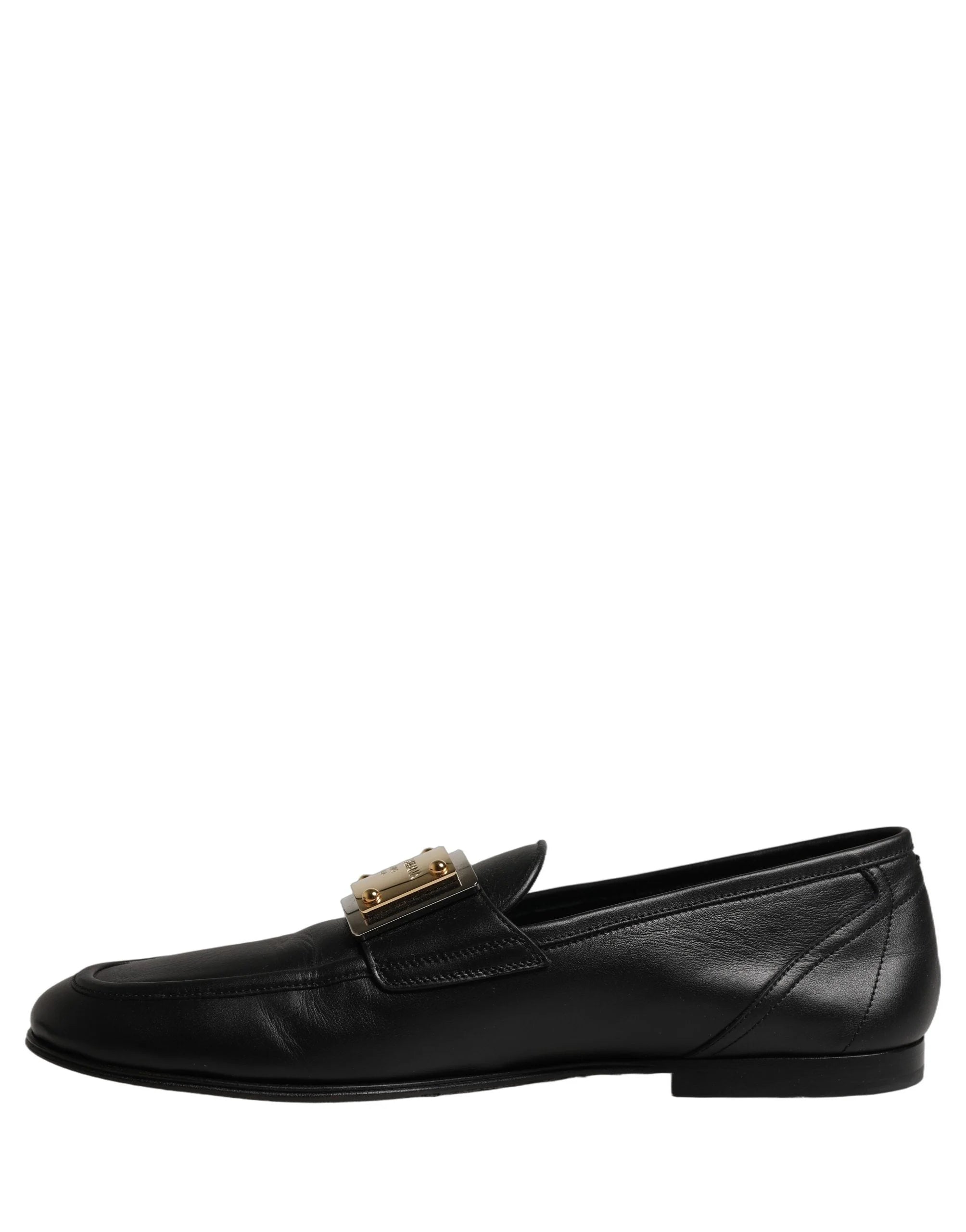 Dolce & Gabbana Black Leather Logo Plaque Loafers Men Shoes - EU43/US10