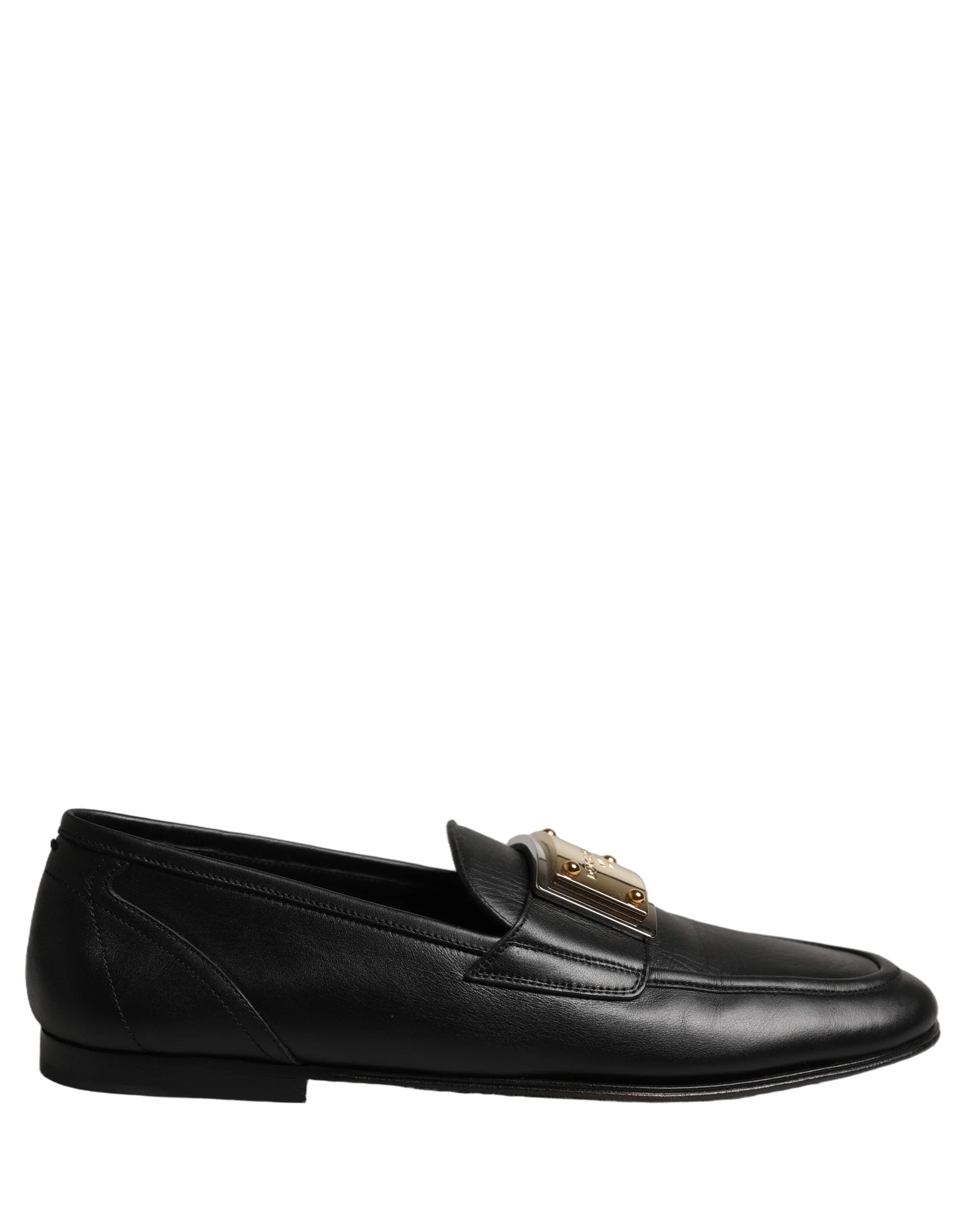 Dolce & Gabbana Black Leather Logo Plaque Loafers Men Shoes - EU43/US10
