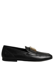 Dolce & Gabbana Black Leather Logo Plaque Loafers Men Shoes - EU43/US10