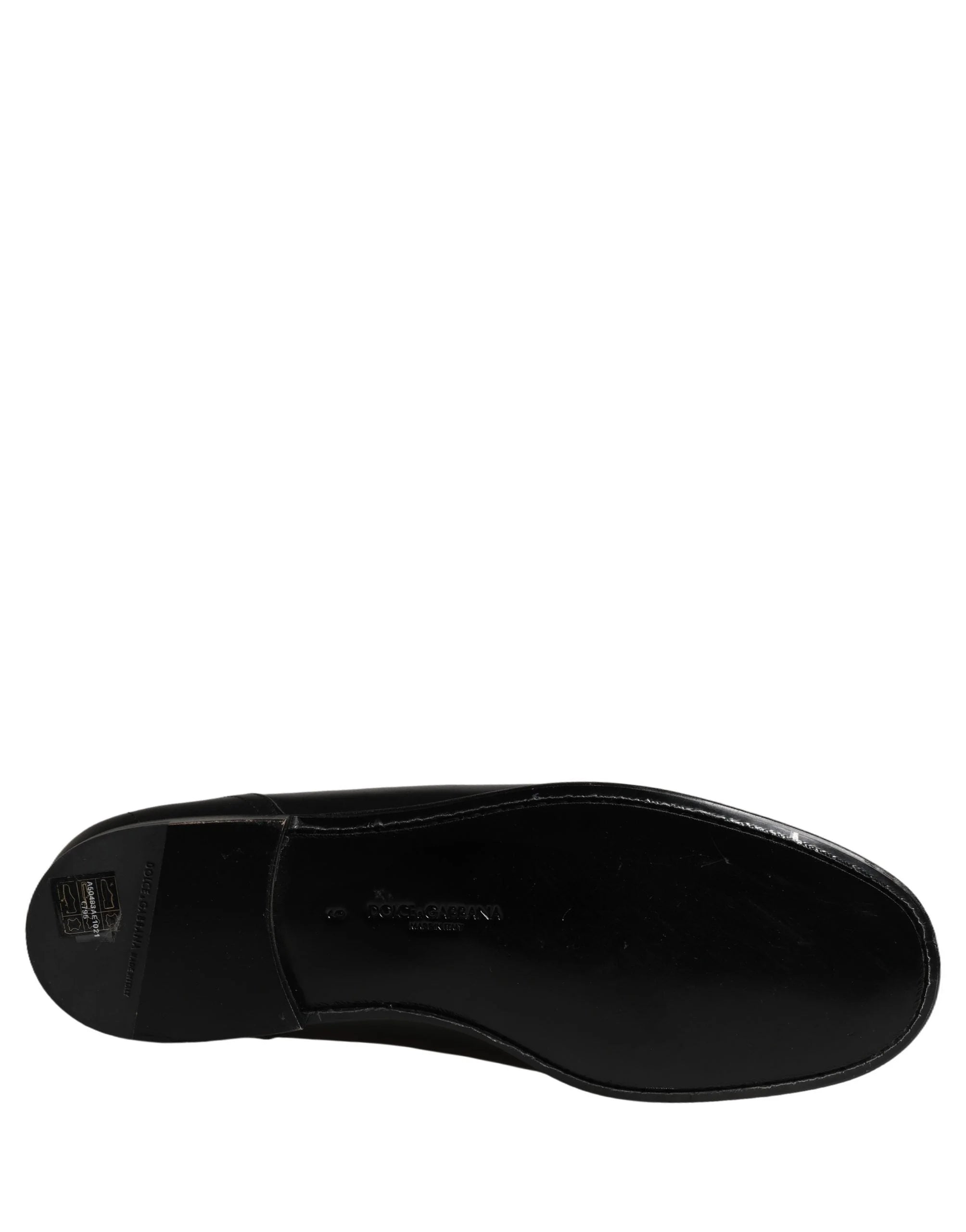 Dolce & Gabbana Black Leather Logo Plaque Loafers Men Shoes - EU43/US10
