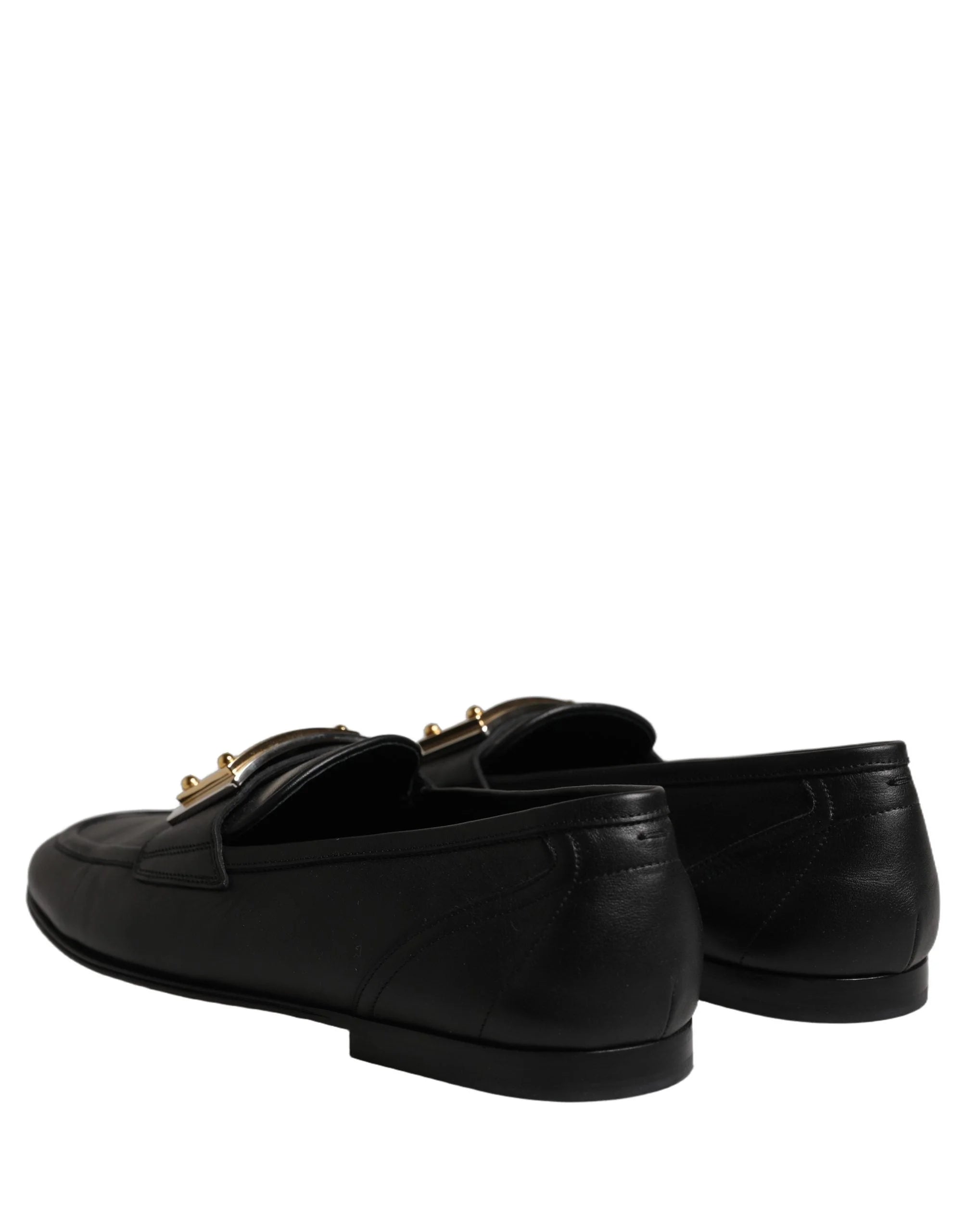 Dolce & Gabbana Black Leather Logo Plaque Loafers Men Shoes - EU43/US10