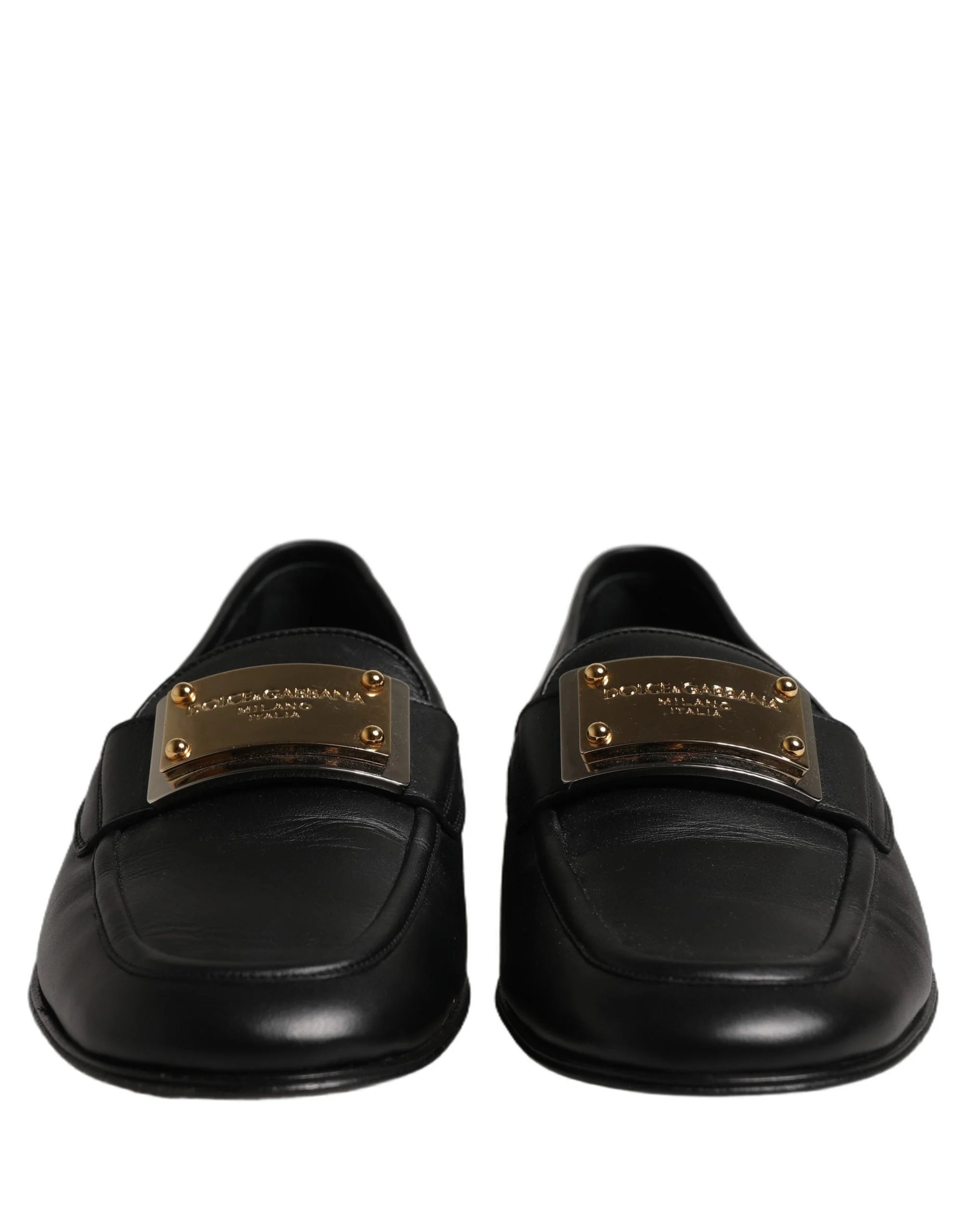 Dolce & Gabbana Black Leather Logo Plaque Loafers Men Shoes - EU43/US10