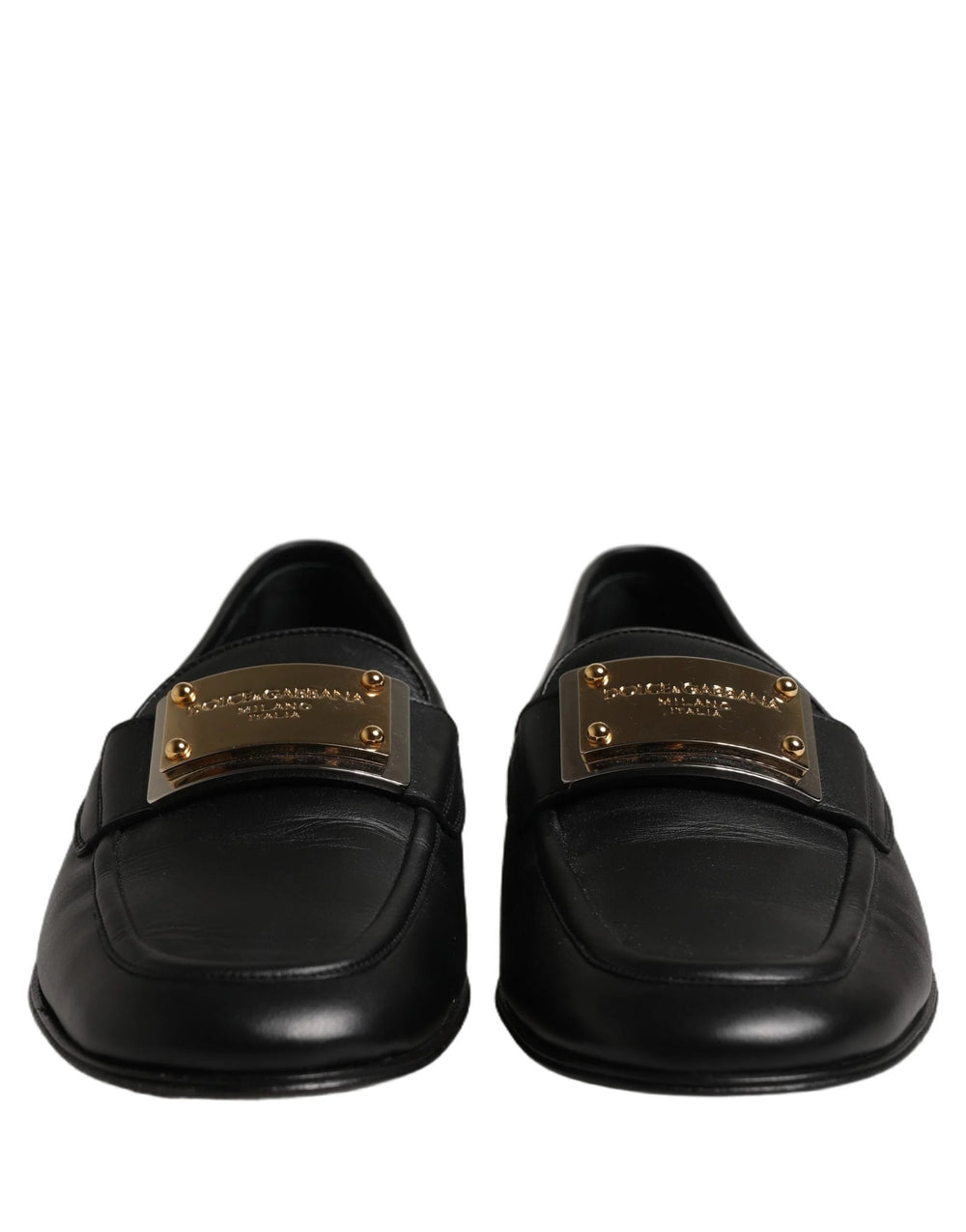 Dolce & Gabbana Black Leather Logo Plaque Loafers Men Shoes - EU43/US10