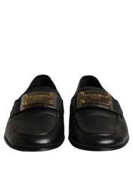 Dolce & Gabbana Black Leather Logo Plaque Loafers Men Shoes - EU43/US10