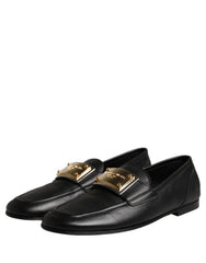 Dolce & Gabbana Black Leather Logo Plaque Loafers Men Shoes - EU43/US10
