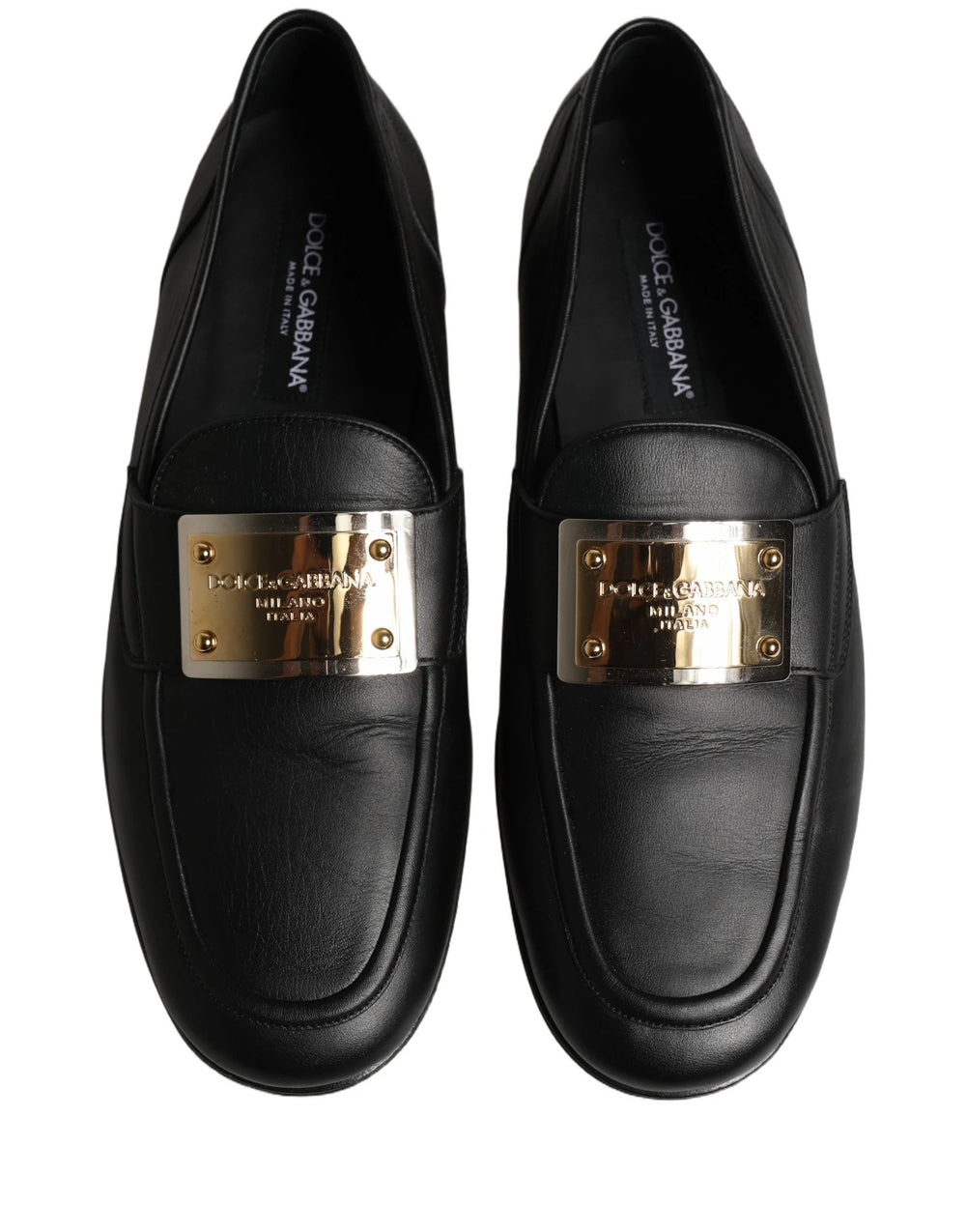 Dolce & Gabbana Black Leather Logo Plaque Loafers Men Shoes - EU43/US10