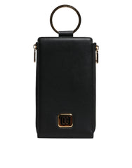 Dolce & Gabbana Black Leather Logo Plaque Neck Strap Card Coin Wallet - Card Cases