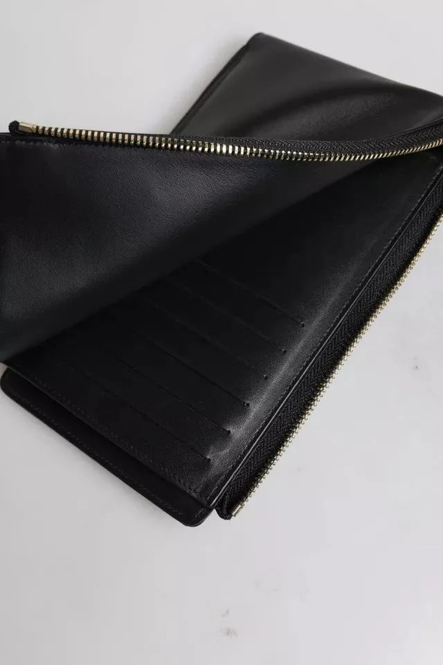 Dolce & Gabbana Black Leather Logo Plaque Neck Strap Card Coin Wallet - Card Cases